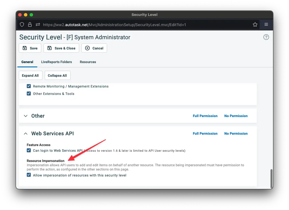 autotask_impersonation_setting_for_user_security_levels