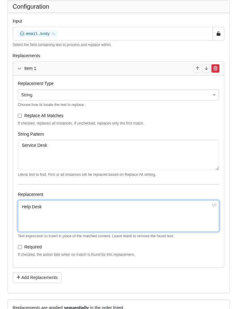 Replace Strings configured to rename Service Desk references to Help Desk.